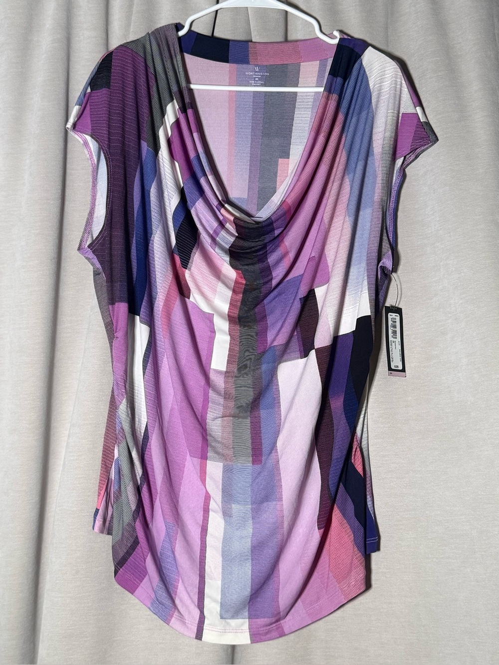 Worthington Cowl Neck Sleeveless Top Geometric Abstract Purple Pink 3XL